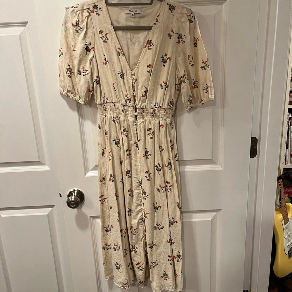 Madewell Cream Floral Midi Dress